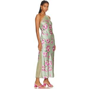 WeWoreWhat Lace Halter Satin Maxi Dress in Sage Rose Green Multi Size 2